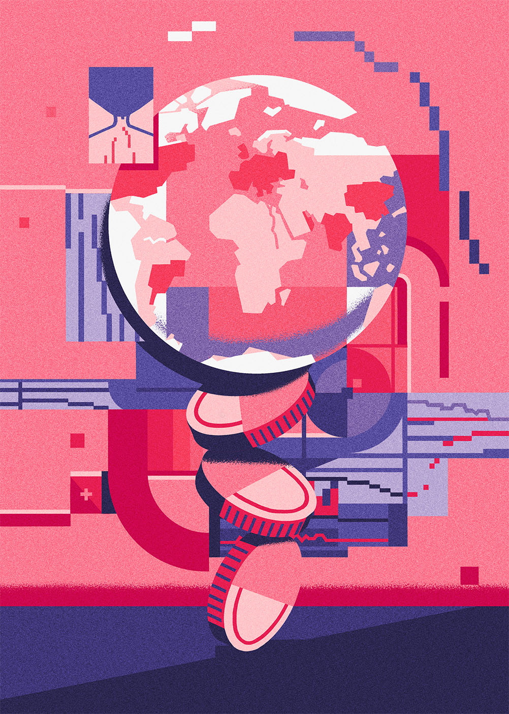 Gloval economy artwork business digital economy editorial illustration magazine money publishing world