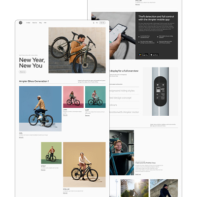 Conceps of the landing page for Amperbikes website concept design hero section layout minimalistic redesign ui uidesign uxui uxuidesign webdesign whitespace