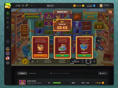 Slot Game Bonus Shop — Monetization Feature | Hungry Zombies bonus shop cartoon style casino casino game casino online casino ui gambling game design game interface game ui gamedev igaming in game shop mobile game slot slot game slot game design slot machine ui design zombie