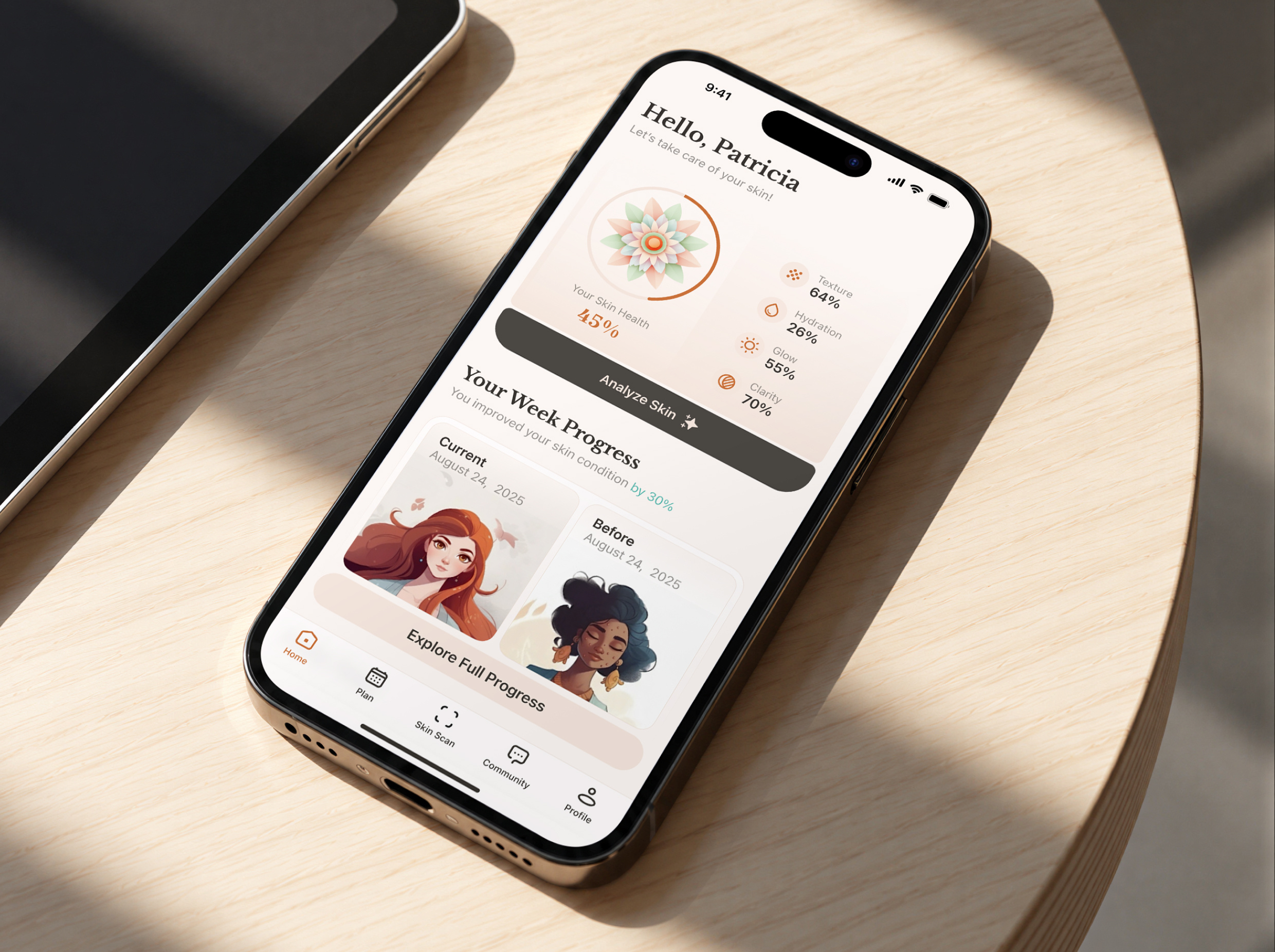 Skin analysis app design: from thin 3-screen brief to 5 investor ai health app ai skin analysis beauty app daily routine dashboard digital health habit tracker health app investor ios mobile app design mvp product design reliqio skin scan skincare app startup ui ux wellness app