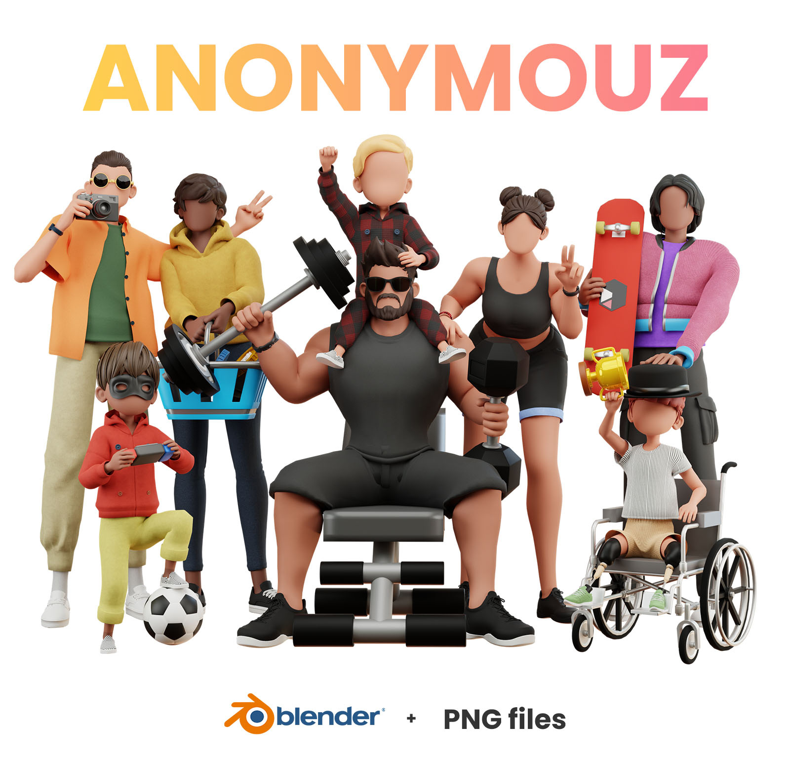 Faceles 3D character 3d blender branding business c4d character cute cycles faceless group illustration illustrations inclusive logo modular render stylized ui