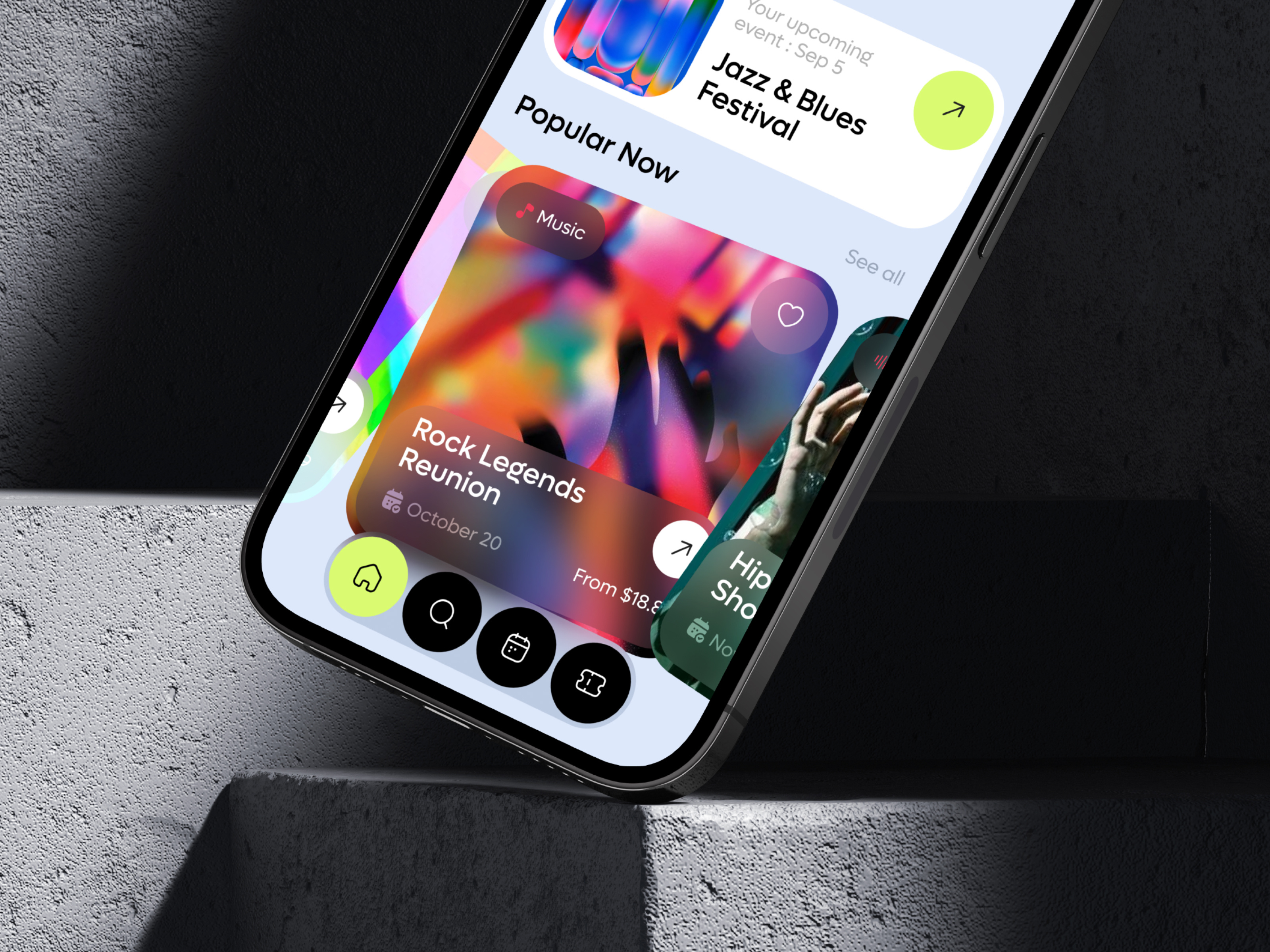 🎫 Mobile design for event platform | Hyperactive booking category clean ui design entertainment event festival hyperactive mobile mobile design product design ticket ui ux