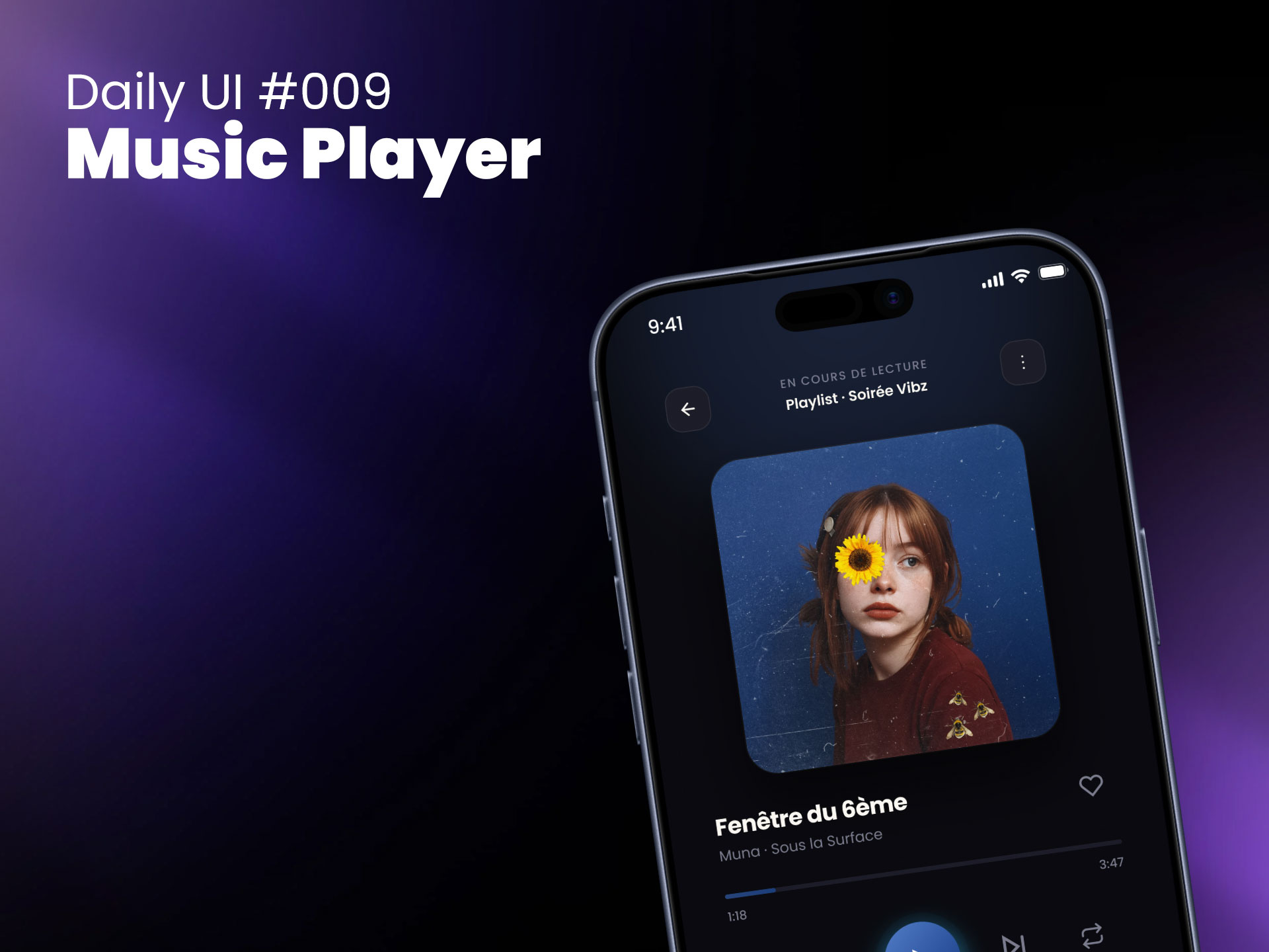 Daily UI #009 — Music Player album art audio player daily ui daily ui 009 dark ui glassmorphism interactive design mobile app music app music player player ui spotify ui streaming app ui design uiux user interface
