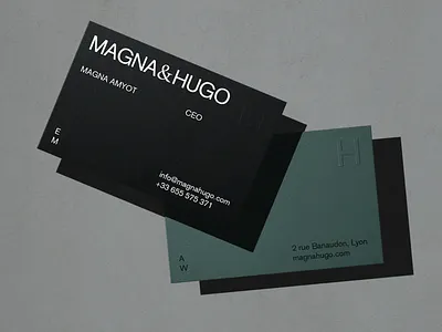Magna & Hugo — Business Card System art direction brand application brand identity brand system branding business card business cards editorial design graphic design identity design layout logo design minimal mockup modern print collateral print design stationery typography visual identity