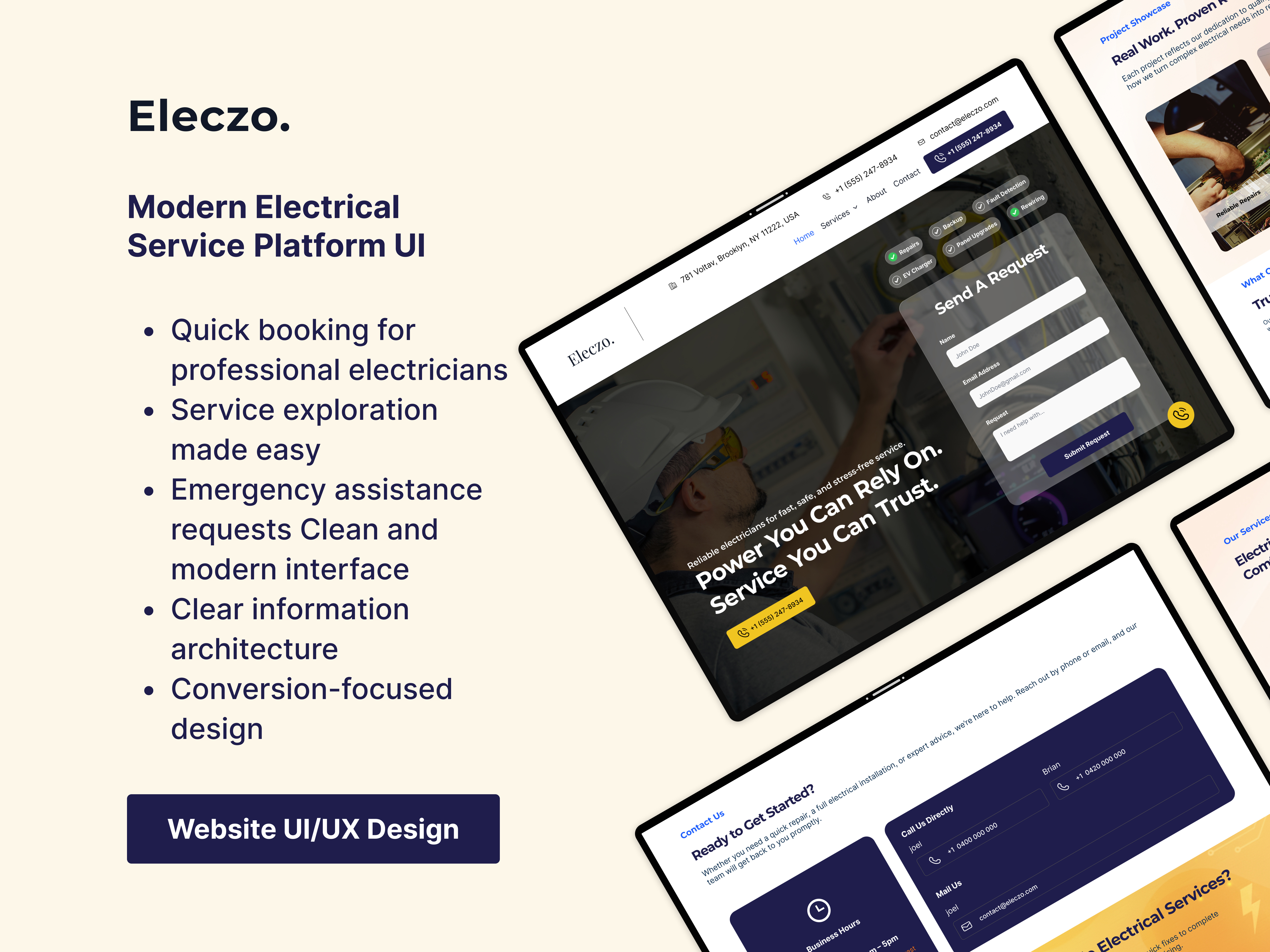 Electrician Website Design – Electrical Service Booking Website conversiondesign designagency designinspiration electricalserviceswebsite electricalservicewebsite electricianwebdesigncompany electricianwebsite electricianwebsitebuilder electricianwebsitedesign figmadesign landingpagedesign modernwebdesign responsivedesign servicewebsite uiux uiuxdesign webdesign webdesignforelectricians websiteuidesign