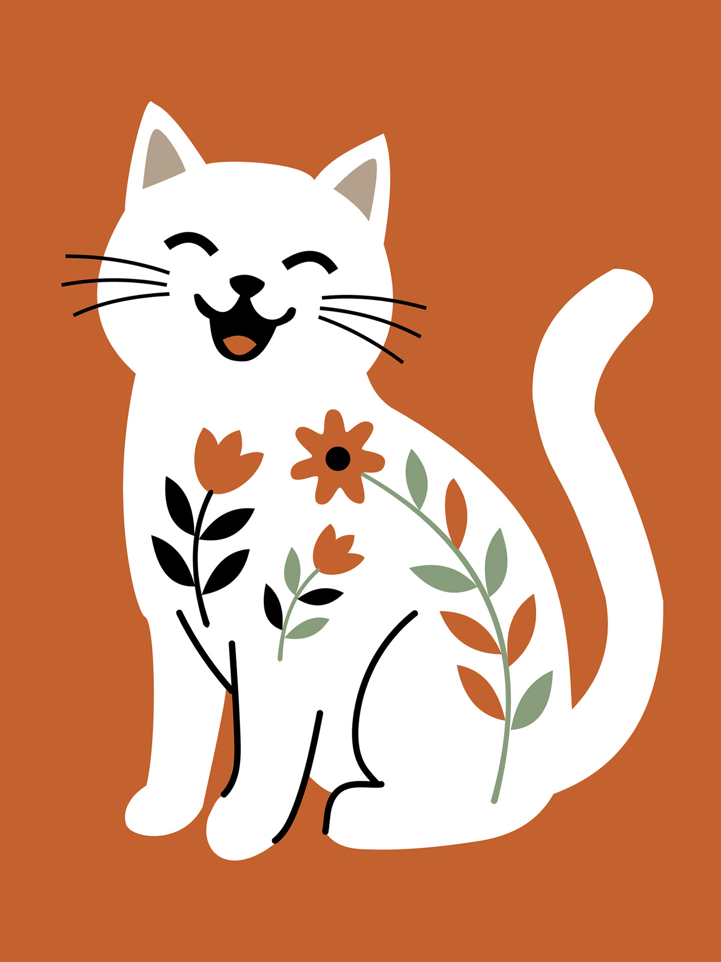 Minimalist Cat and Floral Illustrations