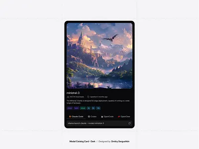 AI Model Catalog Card - Dark ai ai model ai model card ai model explorer ai platform ai platform design ai saas ai tool card card component card components card ui card ul design cards cards ul components code marketplace react card component repository ui card