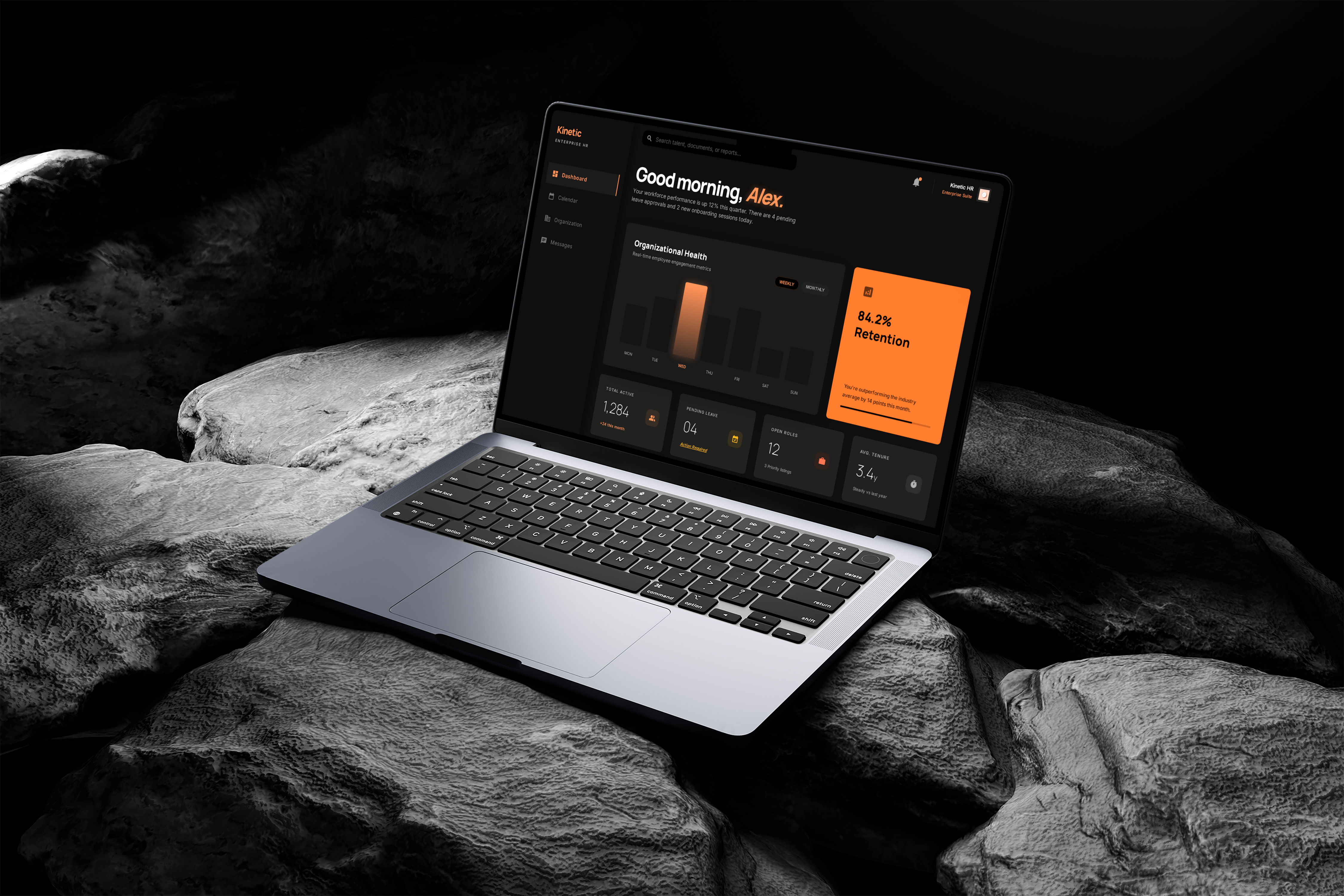 Kinetic HR — Enterprise Dashboard UI Design admin panel dark ui dashboard enterprise ui hr dashboar product design saas ui ux design web app
