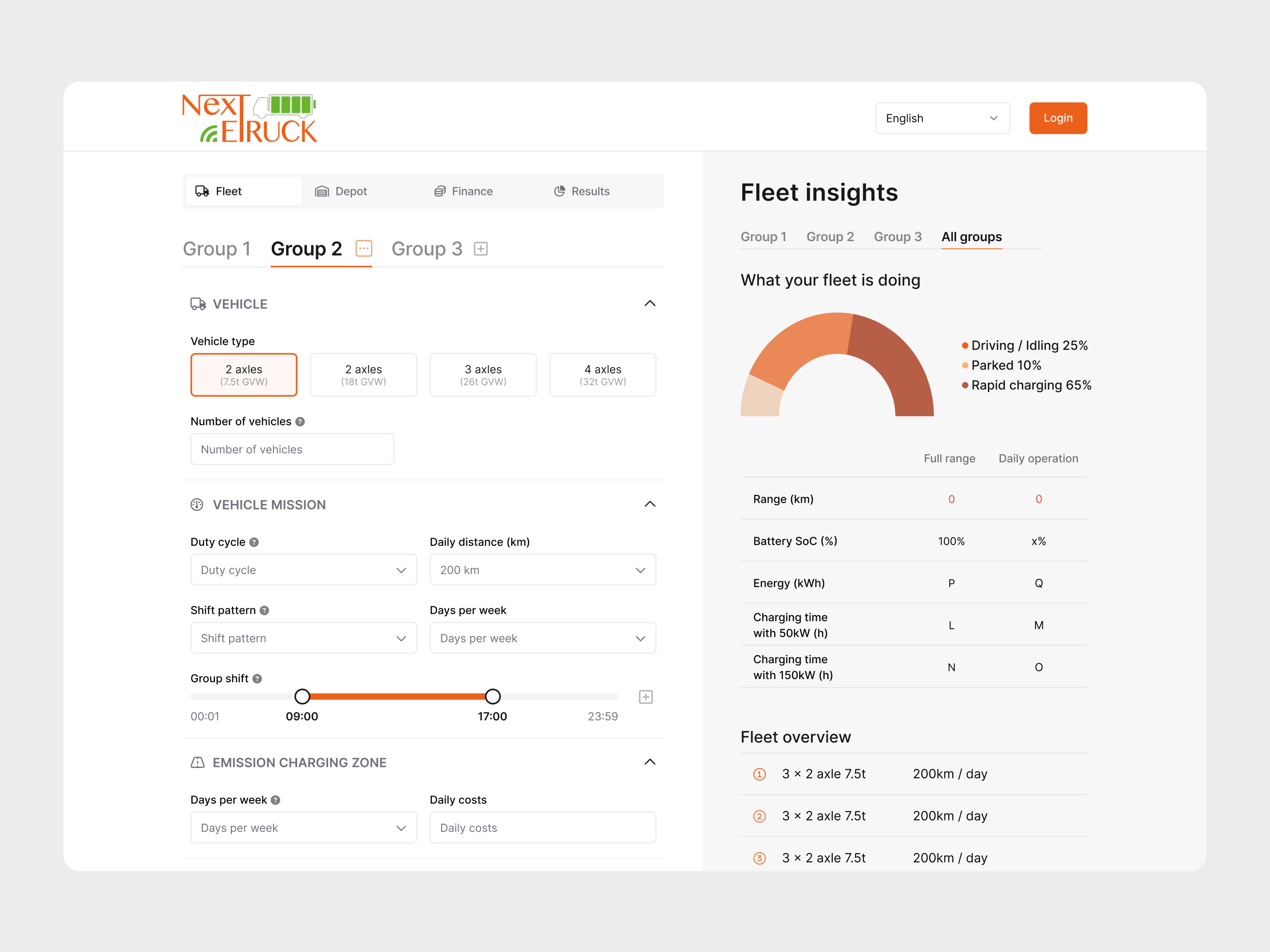Fleet Electrification Calculator UI | SaaS Dashboard