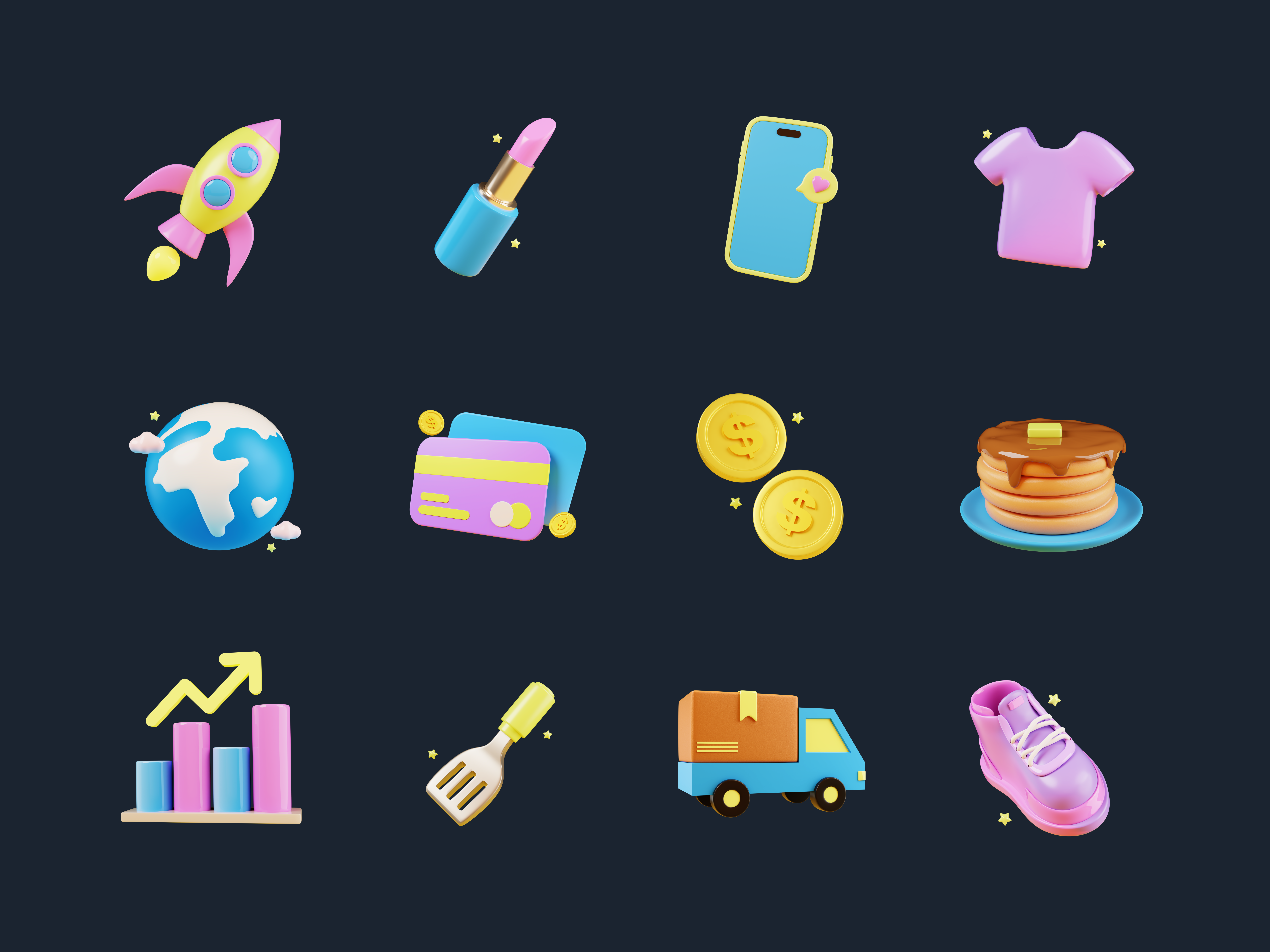 3D Icons for HappyStack 3d 3d art 3d design 3d icon 3d illustration art blender coins design icon icons pack icons set mobile modeling render rocket stars ui web