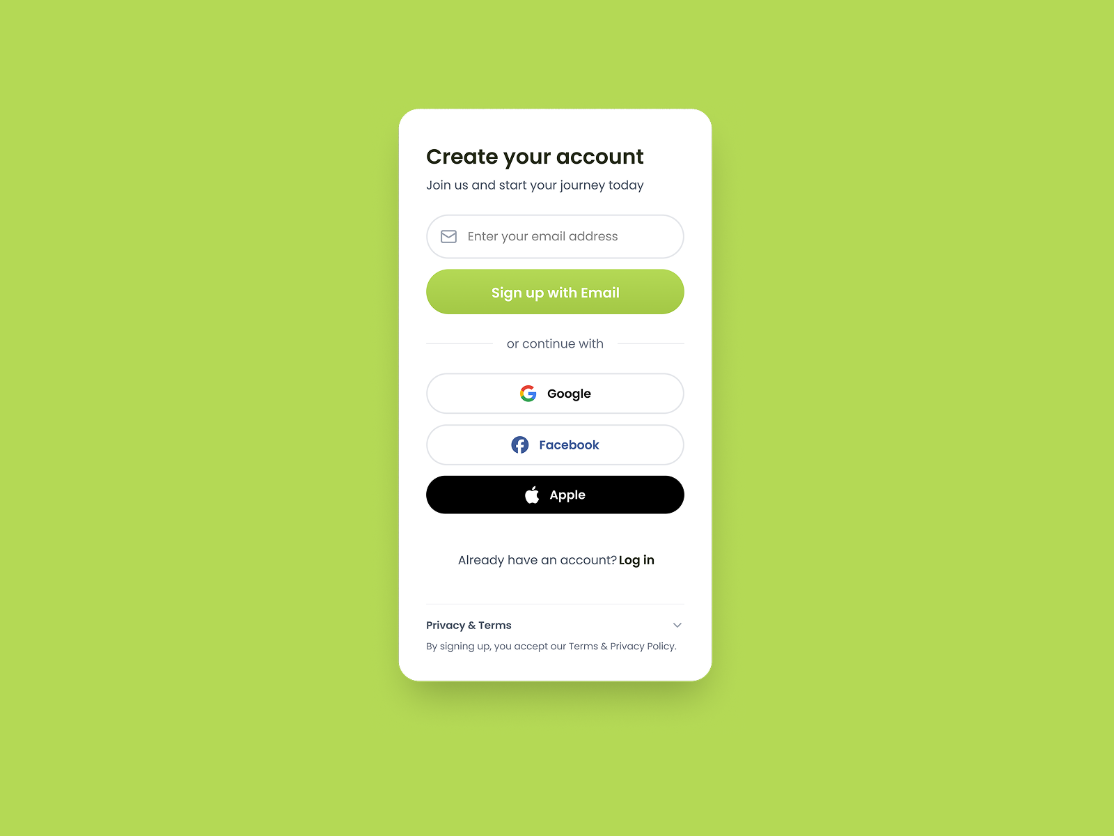 Create Account UI 
Clean & Modern Sign Up Flow