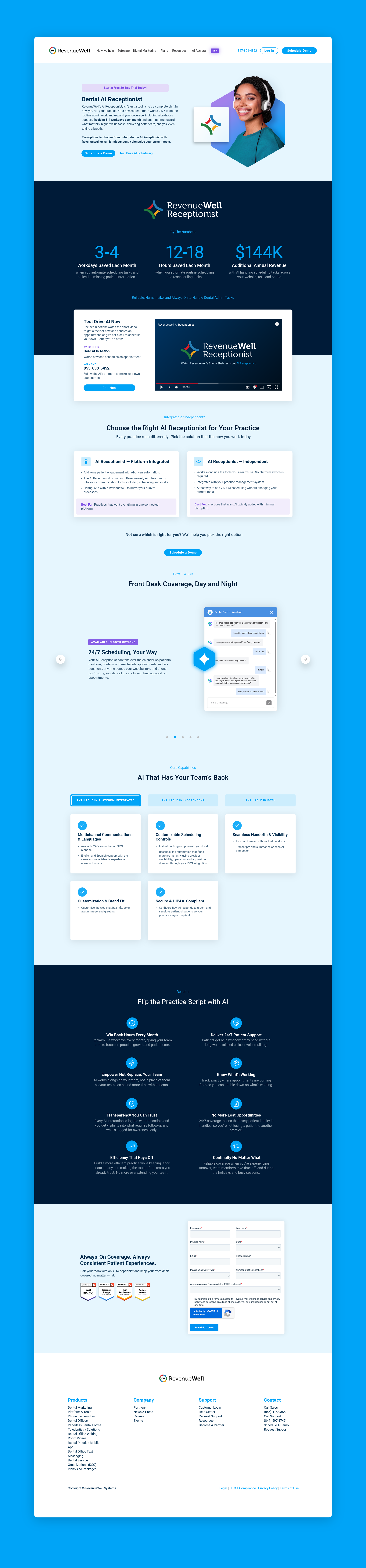 RevenueWell Receptionist Landing Page ai brand brand design branding dental software dental software marketing dentistry design graphic design iconography icons landing page layout design logo marketing marketing design typography visual design web design website