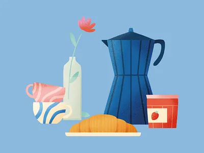 French breakfast breakfast breakfast illustration coffee coffee illustration concept illustration food food illustration still life