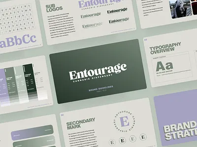 Entourage Cannabis Dispensary Brand Identity badge logo brand guidelines brand identity branding cannabis cannabis dispensary design graphic design logo logo design marijuana typography vector weed