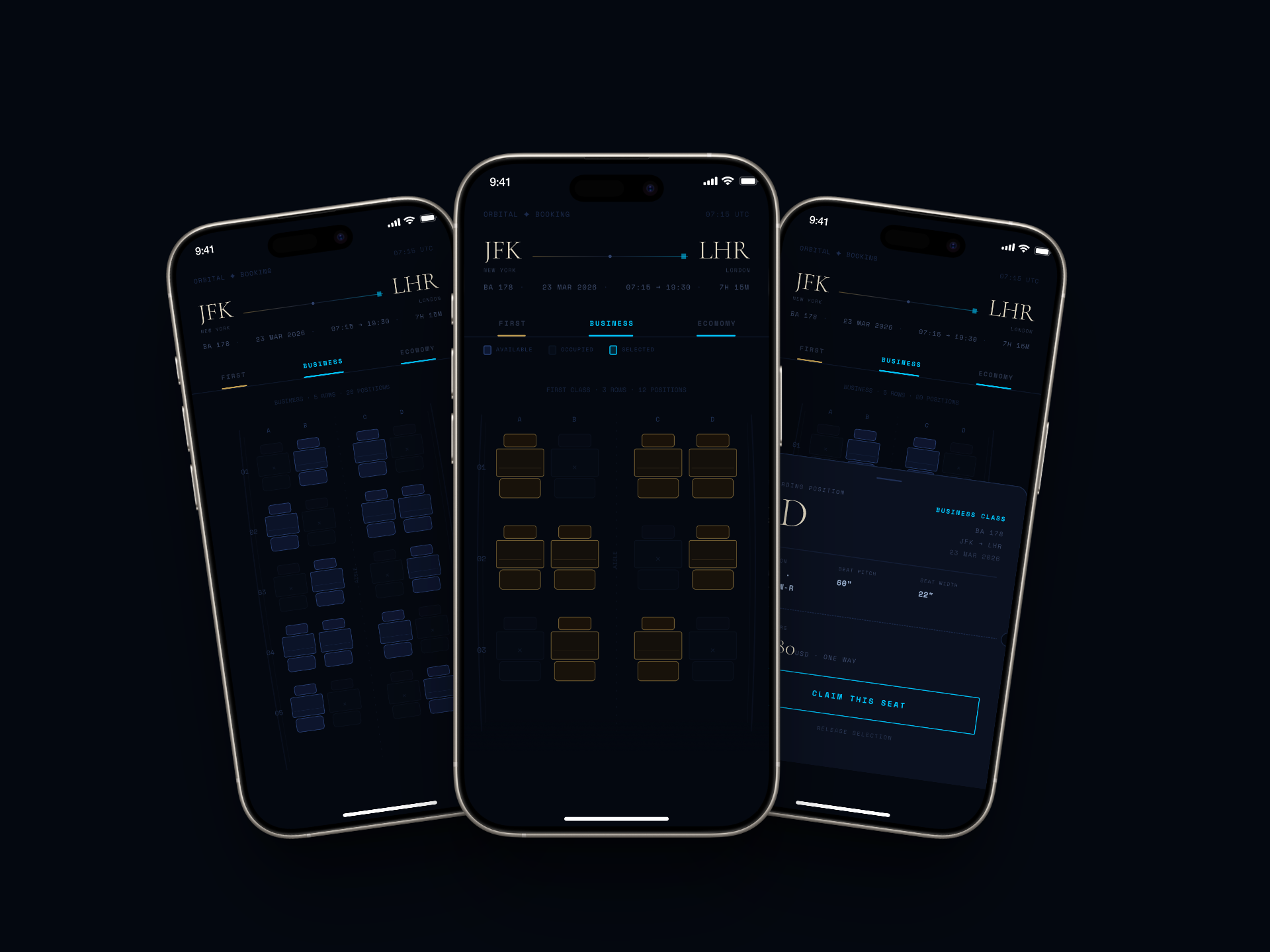 ✈️ Airline Seat Selection Experience – Dark Mode UI