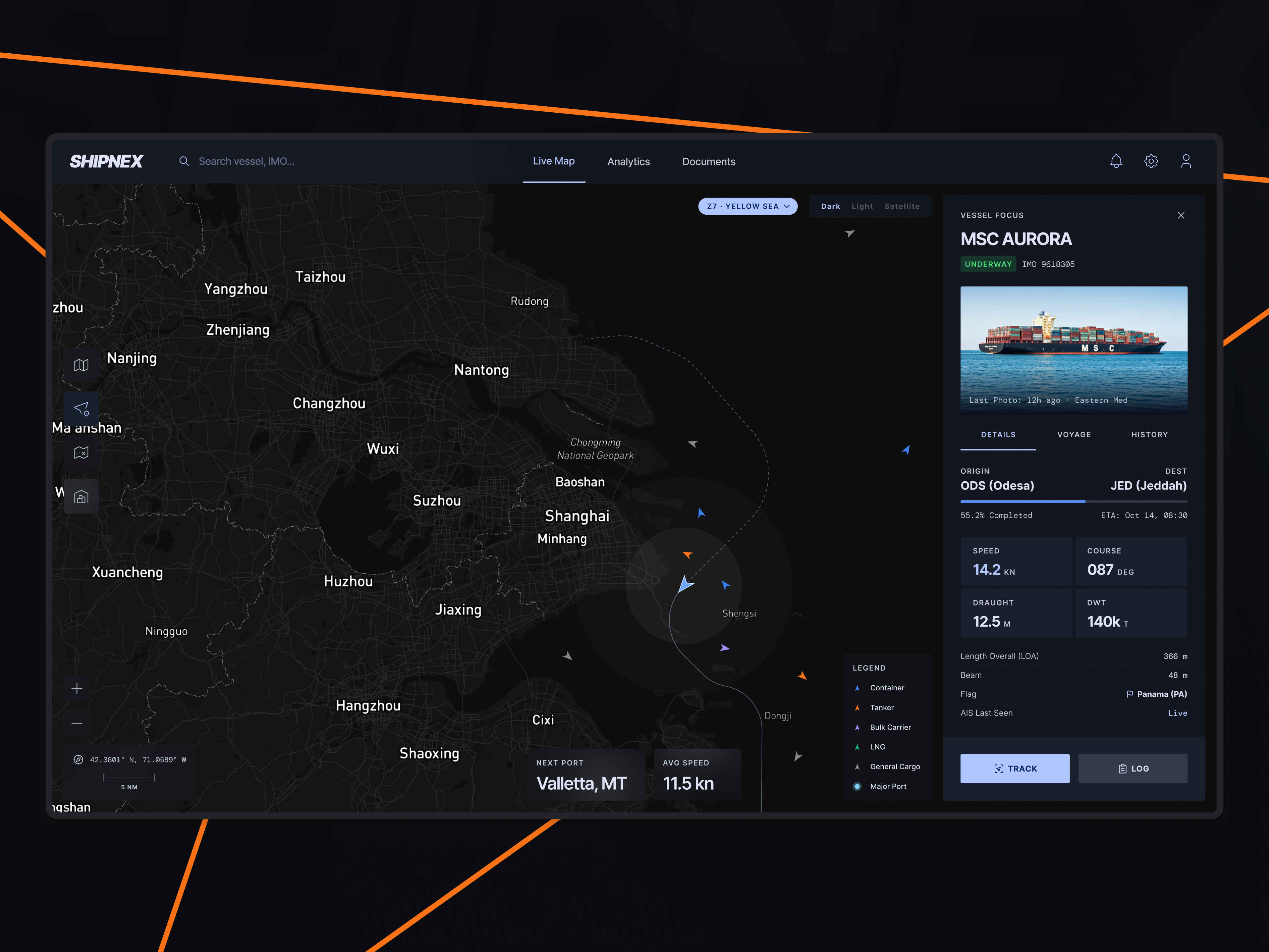 Maritime Vessel Tracking Map dark design ui webdesign