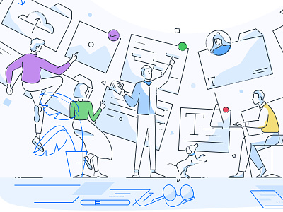Gather Content – Product illustration character colour and lines content data design gathercontent icon illustration minimal operations people platform product tech ui