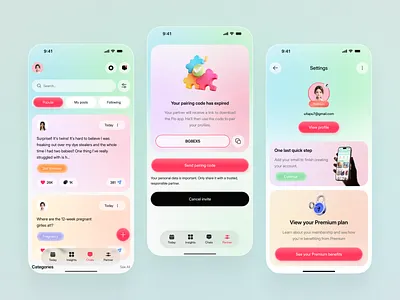 Pregnancy Community & Partner Sync Mobile App UI app baby tracking app community app femtech health app healthcare mobile app motherhood app pregnancy app pregnancy tracking app product saas startup trackerapp ui web wellness app