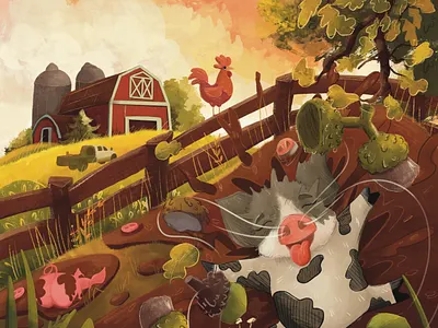 Autumn Morning on the Farm animal animal illustration artistsondribbble autumnvibes characterdesign children book children illustration childrensillustration concept art cover book environmentart farmillustration freelanceartist illustration kidlitart natureillustration piglet procreateart storybook visualstorytelling