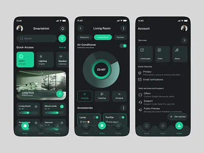 Smart Home Control App – Dark UI Experience android booking app branding clean dashboard data design gradients home house iphone mobile mobile app panel product design setting smart smart home thumbnail typography