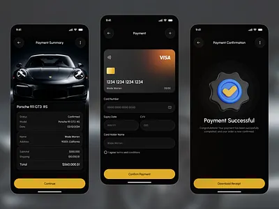 Payment Flow UI Design — Luxury Car Checkout Experience app automotive buy buying app car buying car marketplace checkout credit card ui design ecommerce fintech app luxury car luxury ui payment app payment flow payment ui transaction ui ui web