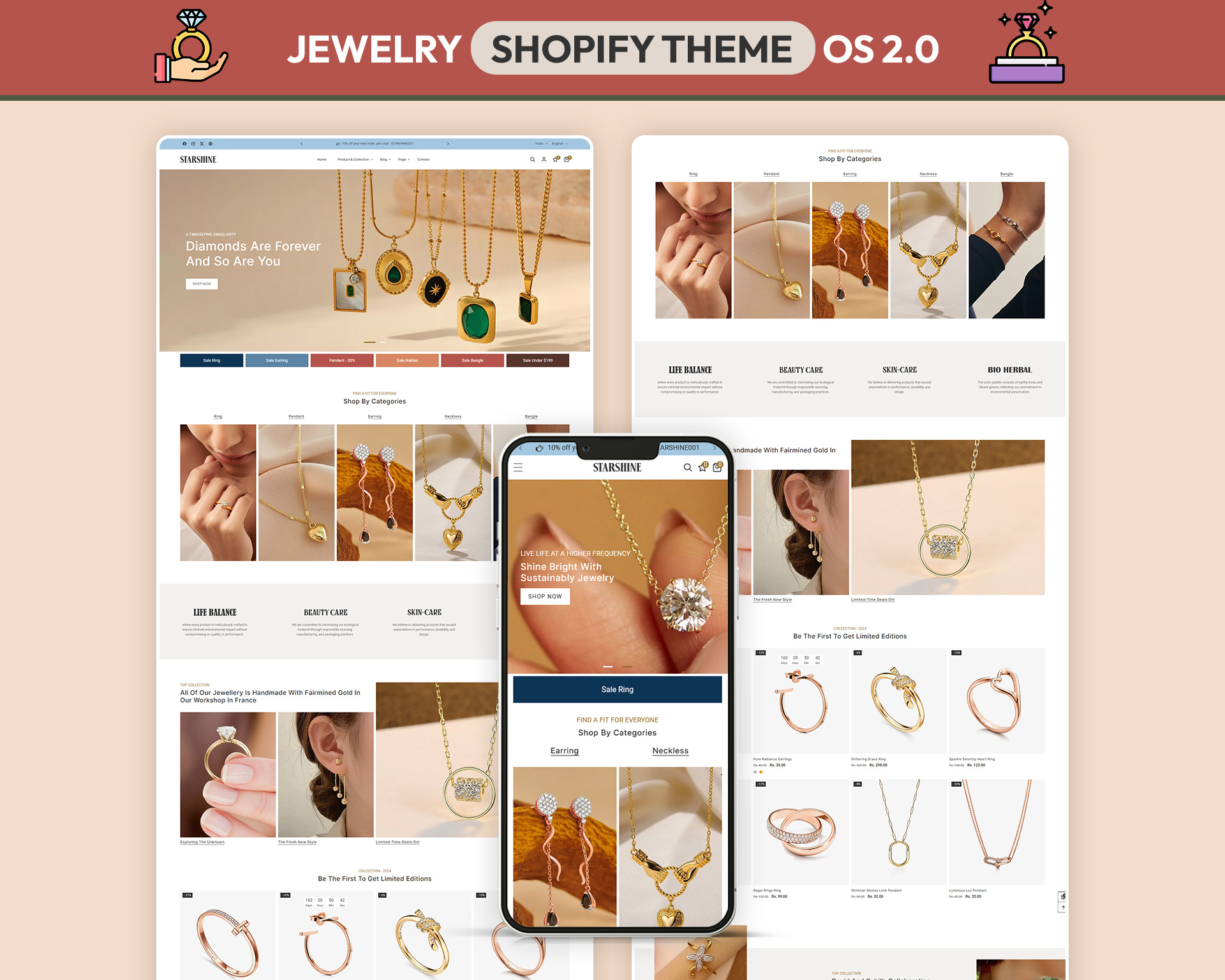 Starshine – Luxury Jewelry & Fine Accessories UI branding case study creative direction digital experience interaction design jewelry design layout luxury ui minimalist ui. mobile ui portfolio product grid responsive typography ui design user experience user interface ux design visual identity web design