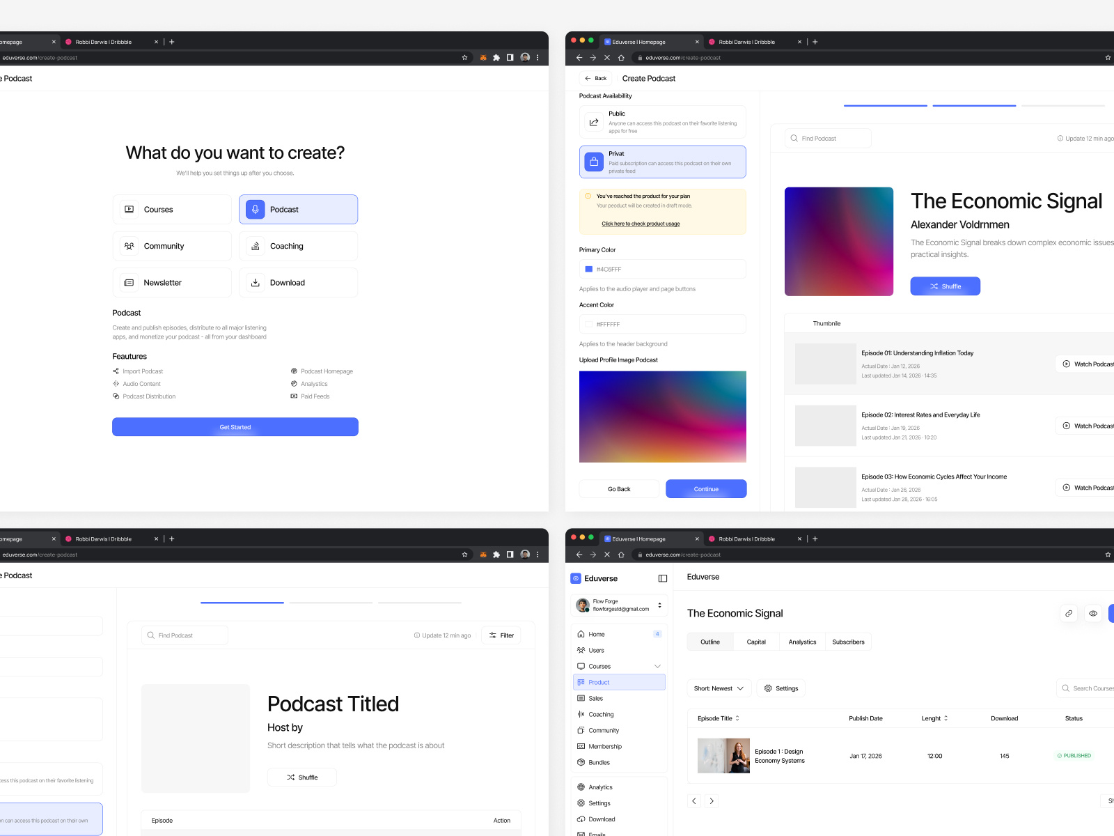 Eduverse - AI for Online Course Creator (Podcast Management) ai education ai product certificate creator community platform course builder course creation course platform design systems education app edutech generate course learning management system learning platform online course creator podcast builder redesign saas setup curriculum ui ux design web app