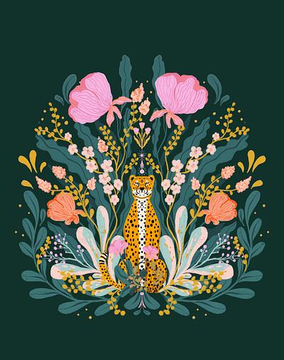 Into the wild abstract animal botanical cat cheetah cute floral force illustration jungle leopard nature pink rainforest summer tropical wild