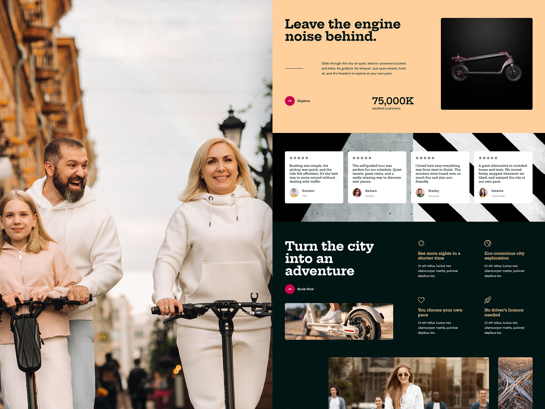 Electric Scooter Urban Travel, Tours & Rental Website Template