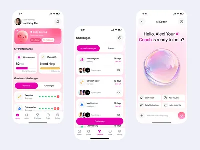AI Coach Habit Assistant Mobile App Design ai app ai assistant app design app u chatbot ui conversational ui habit tracker health app mobile app mobile app design modern app productivity app ui design ui ux user experience ux design web wellness app