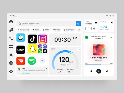 Smart Car Dashboard UI — In-Car Experience Design automotiveui car dashbord car infotainment cardesign cart widget crevio dashboardui desginagency mobileappdesign productdesign saas startup uiuxdesign