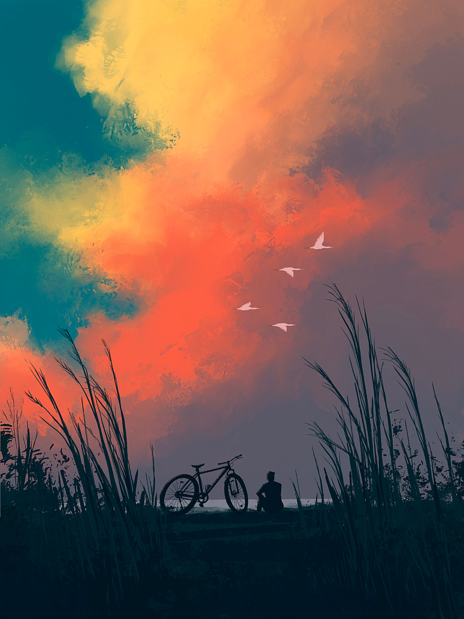 Evening Ride – Beach Sunset Illustration beach cycling digital illustration golden hour illustration landscape illustration nature outdoor peaceful sunset travel illustration vector illustration