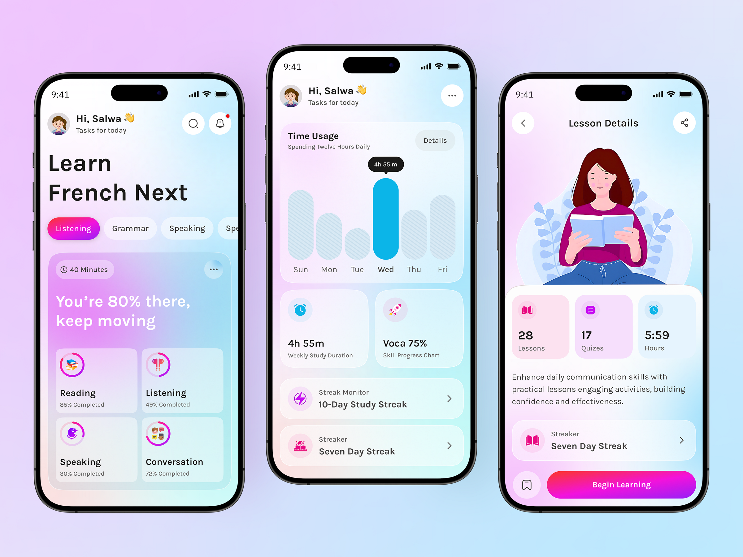 Language Learning App UI app app design dashboard ui education app illustration ui language app language learning learning platform mobile mobile app mobile ui study app user interfere uxui web
