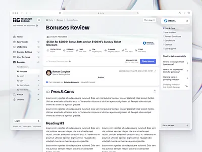 RG - Bonuses Review UI Design animation betting bonus bonuses card claim clean design interaction interface light loyalty program motion motion design research ground scroll sports ui web website