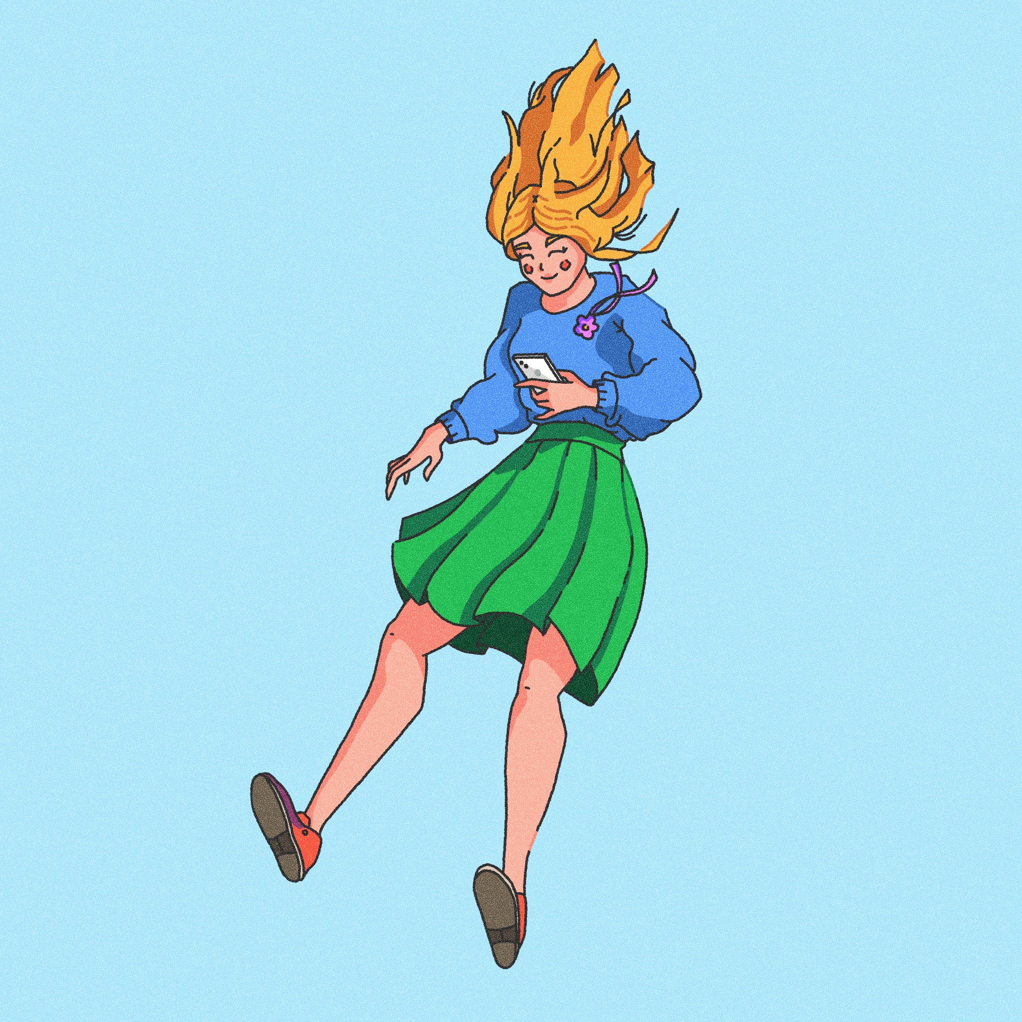 Fly Illustration fly girl hairstyle illustration jump phone tech