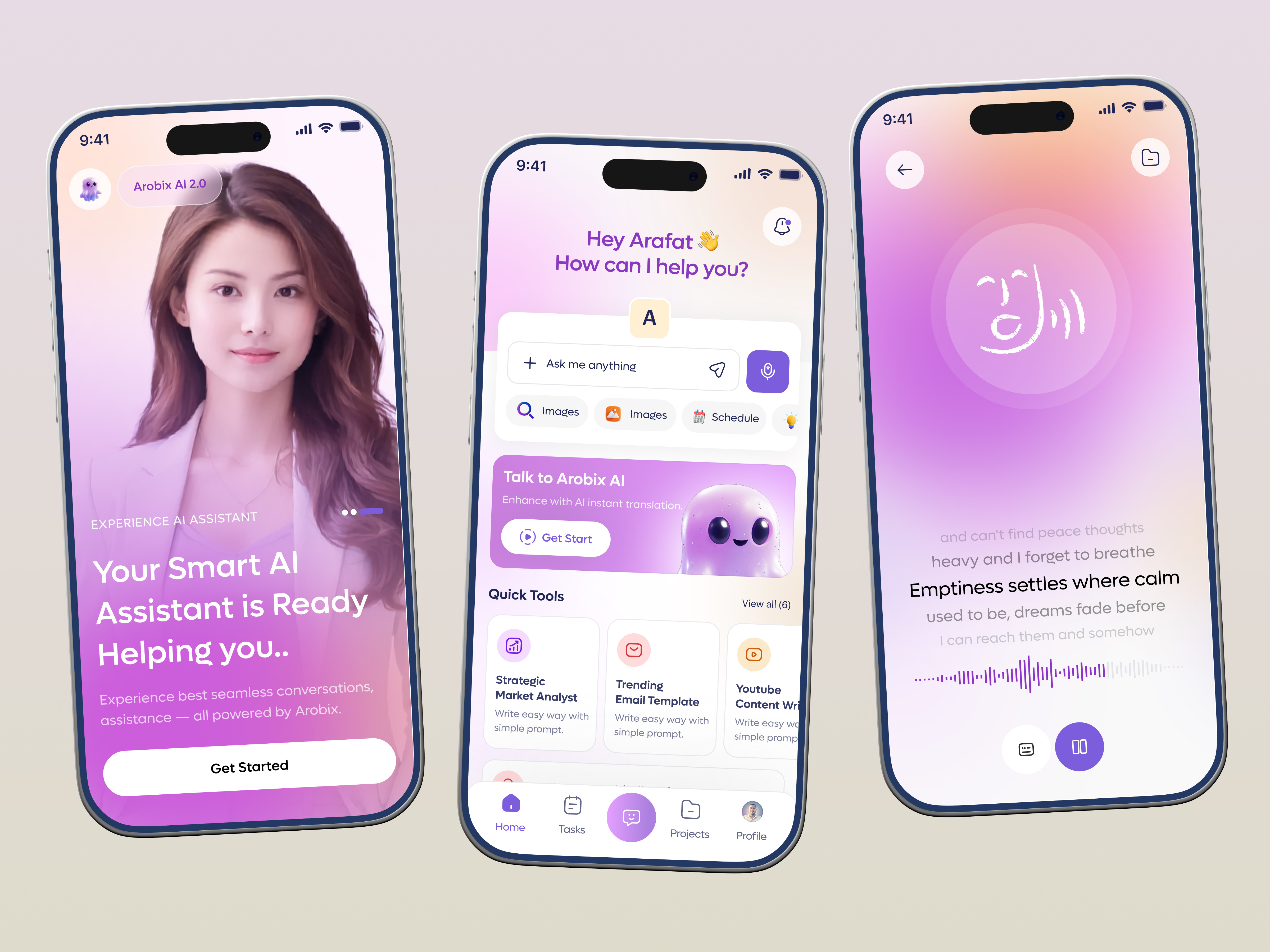 Smart Productivity & Voice UI Design ai app ai assistant ai tools chatbot ui dashboard ui figma design finance fintech gradient ui minimalistic mobile app mobile app design modern ui productivity app saas app text to speech ui ui design ux voice ui