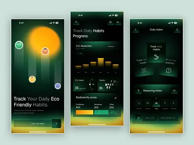 Eco Habit Tracker & Sustainability Mobile App UI activity app concept clean ui daily dashboard ui data visualization eco app futuristic ui green design habit habit tracker habit tracker app manage mobile app design modern ui statistics sustainability app tracker ui design ux design