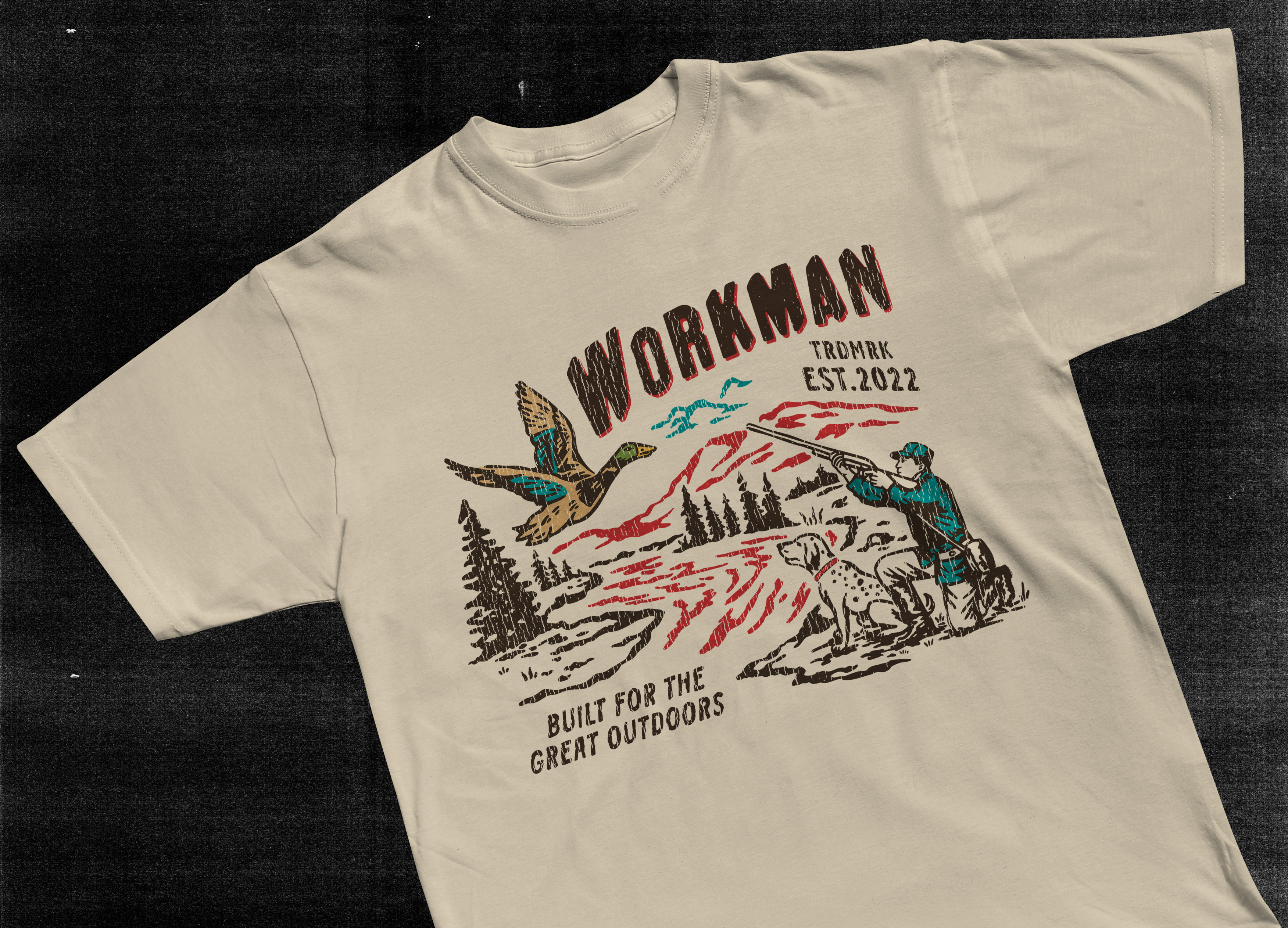 WORKMAN apparel artwork badge branding design drawing graphic design hand draw hunter illustration merchandise outdoor t shirt design vintage design