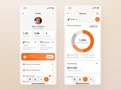 Social Media Analytics Mobile App design mobile app modern ui revenue analytics tiktok analytics ui uiux design ux