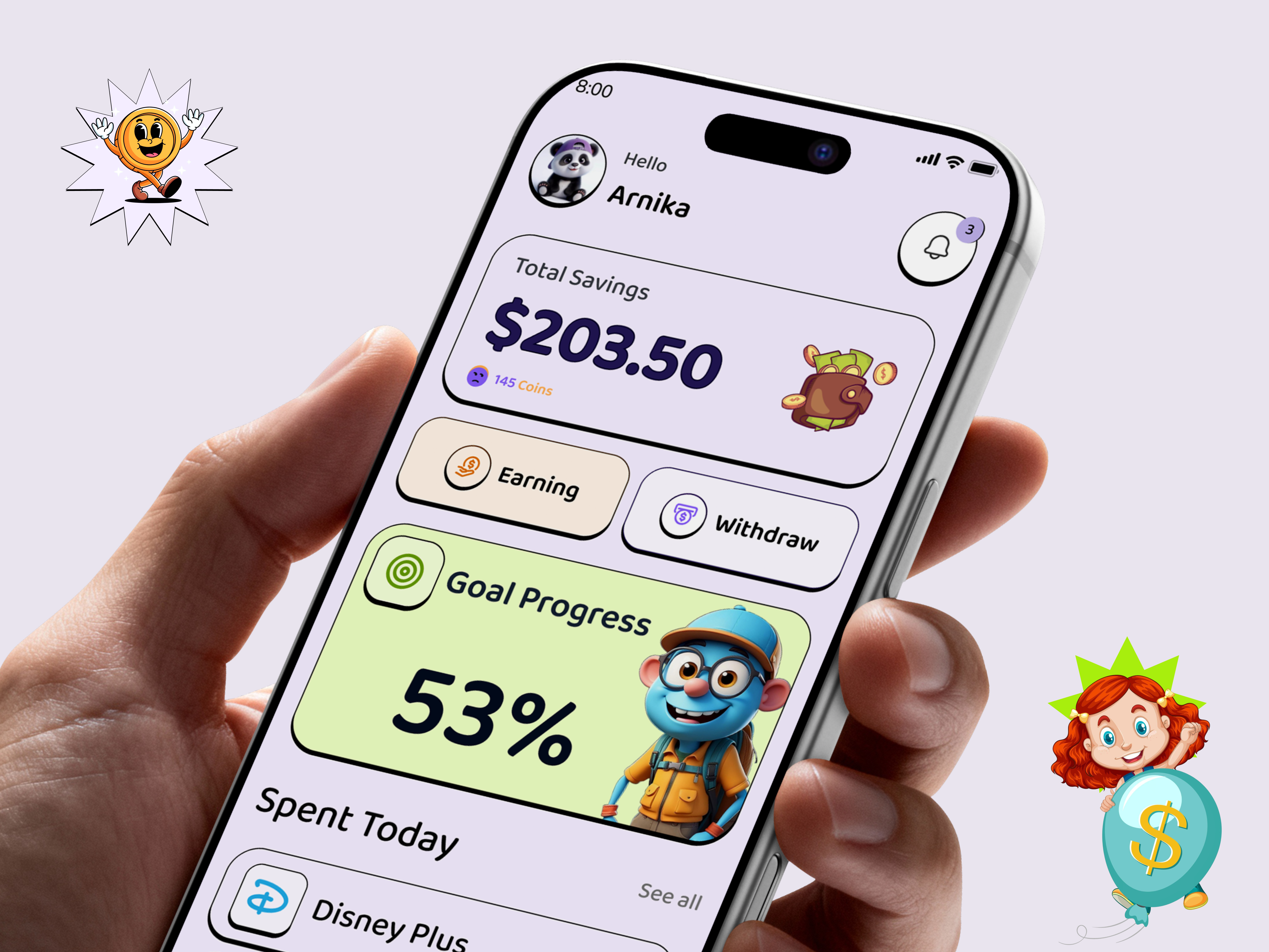 Kids Money Saver App ai app bank design edtech finance gamification ios app kids learning management money money saver piggy piggy bank podcast product design saas savings ui ux