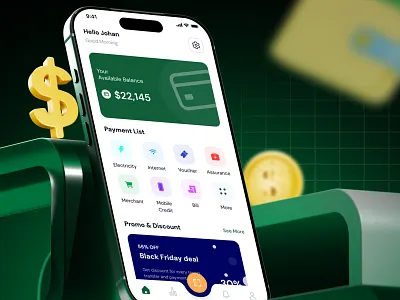 The Ultimate Digital Wallet Experience apptechies bankingapp digitalwallet greenui interface minimalism mobileapp uidesign