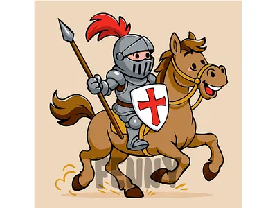 Knight in Armor Cartoon Style armor brave cartoon celebration day dragon feast festival festive george horse knight man ride riding saint spain spanish traditional warrior