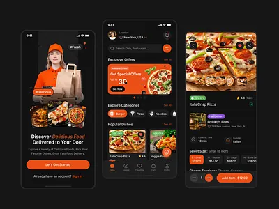 Food Delivery App UIUX Design Dark Mode | Food Ordering App UIUX app design app interfacce app uiux design application design dark mode dark mode app design figma food app food app ui food delivery app food ordering app hire ui ux designer mobile app designer startup ui design ui designer ux ux design ux designer