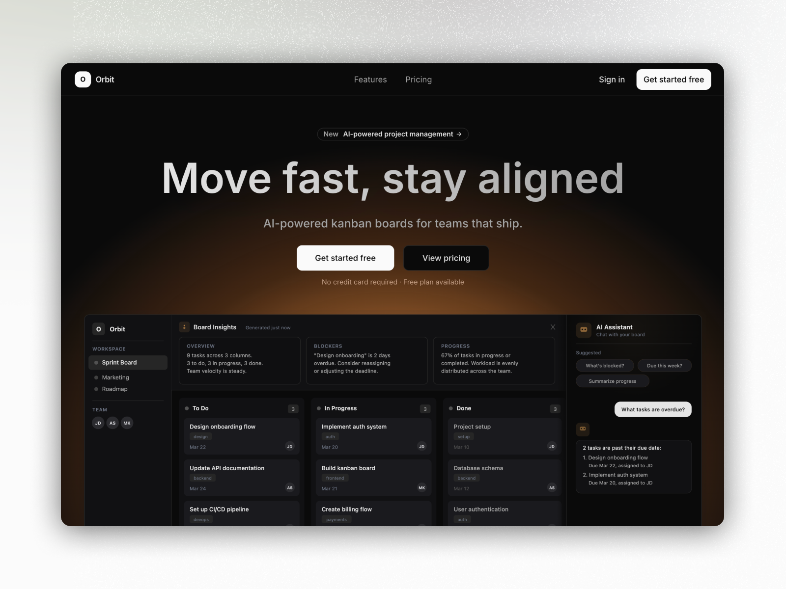 Orbit: Move fast, stay aligned 21stdev ai aisdk b2b calude code cursor llm stripe ui vercel web app