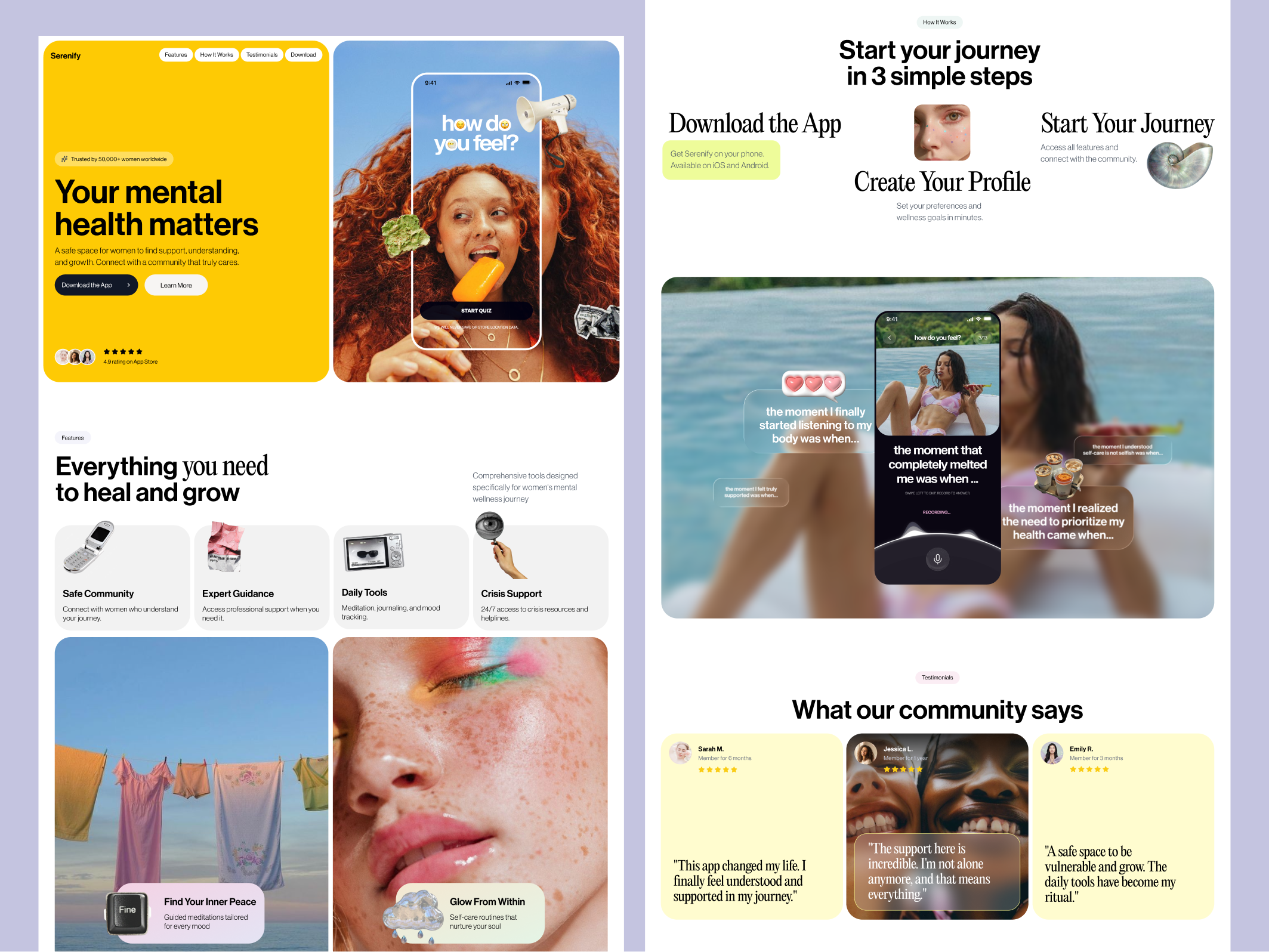 Women's Mobile App Promo Landing Page advertising page aesthetic ai powered app app design blue homepage ios mental app mobile app mobile app design pink product promo landing page promo website ui ux web design webflow womens app womens mobile app