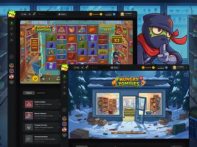 Full Slot Game Production for iGaming | Hungry Zombies cartoon case study casino casino game character design colorful dark ui game design game ui gaming igaming illustration interface mobile game slot slot game slot game design slots ui design zombie