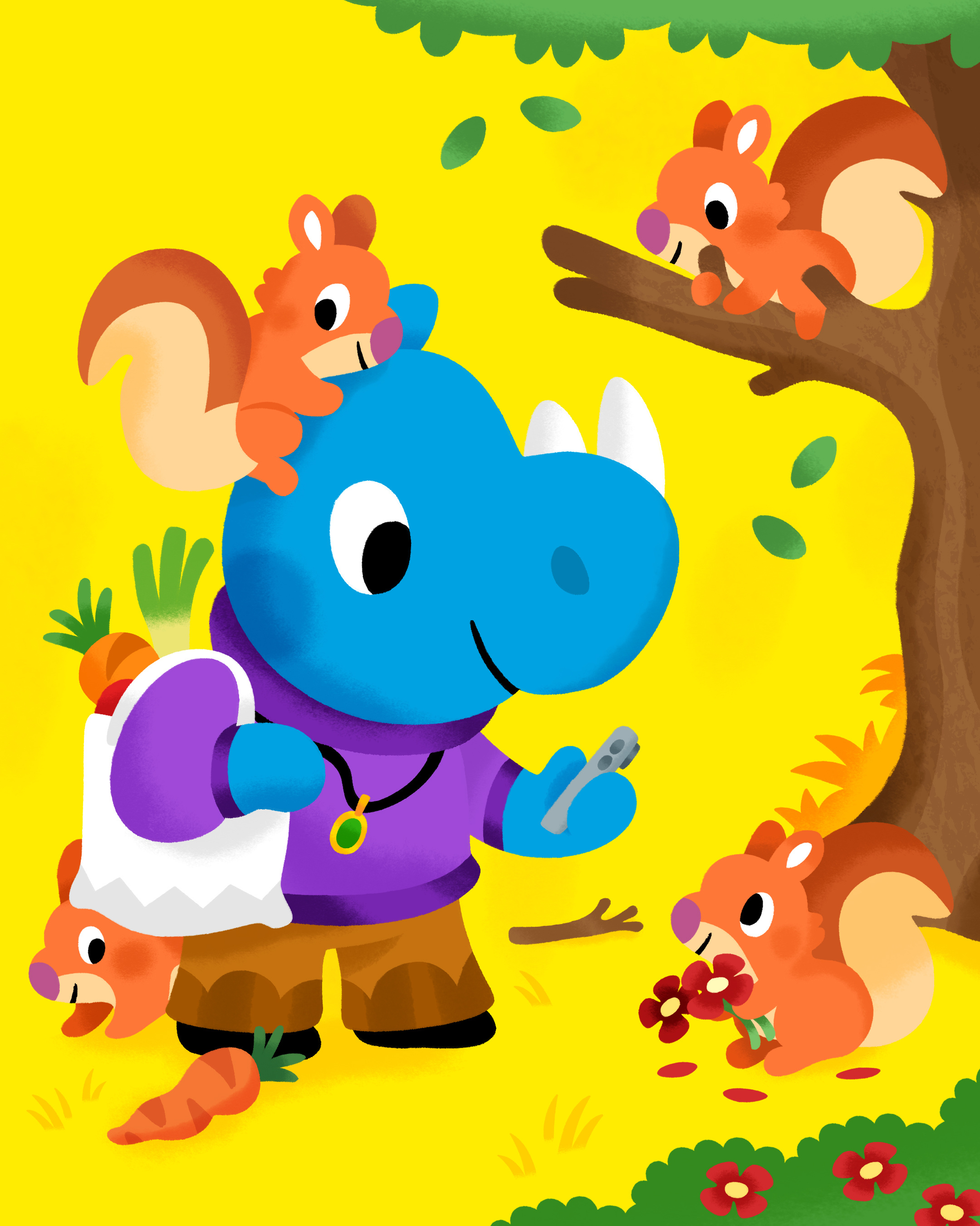 🐿️🌺 🦏 art book cute flower happy illustration illustrator kids kids book love park rhino squirrel toddler vibrant yellow
