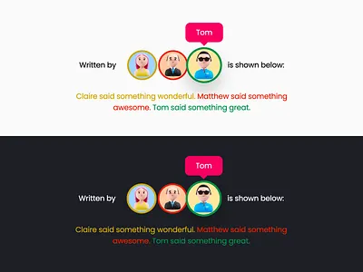 Avatars with Paragraph Texts avatar avatar group colored border colored text paragraph profile image text tooltip ui user interface ux