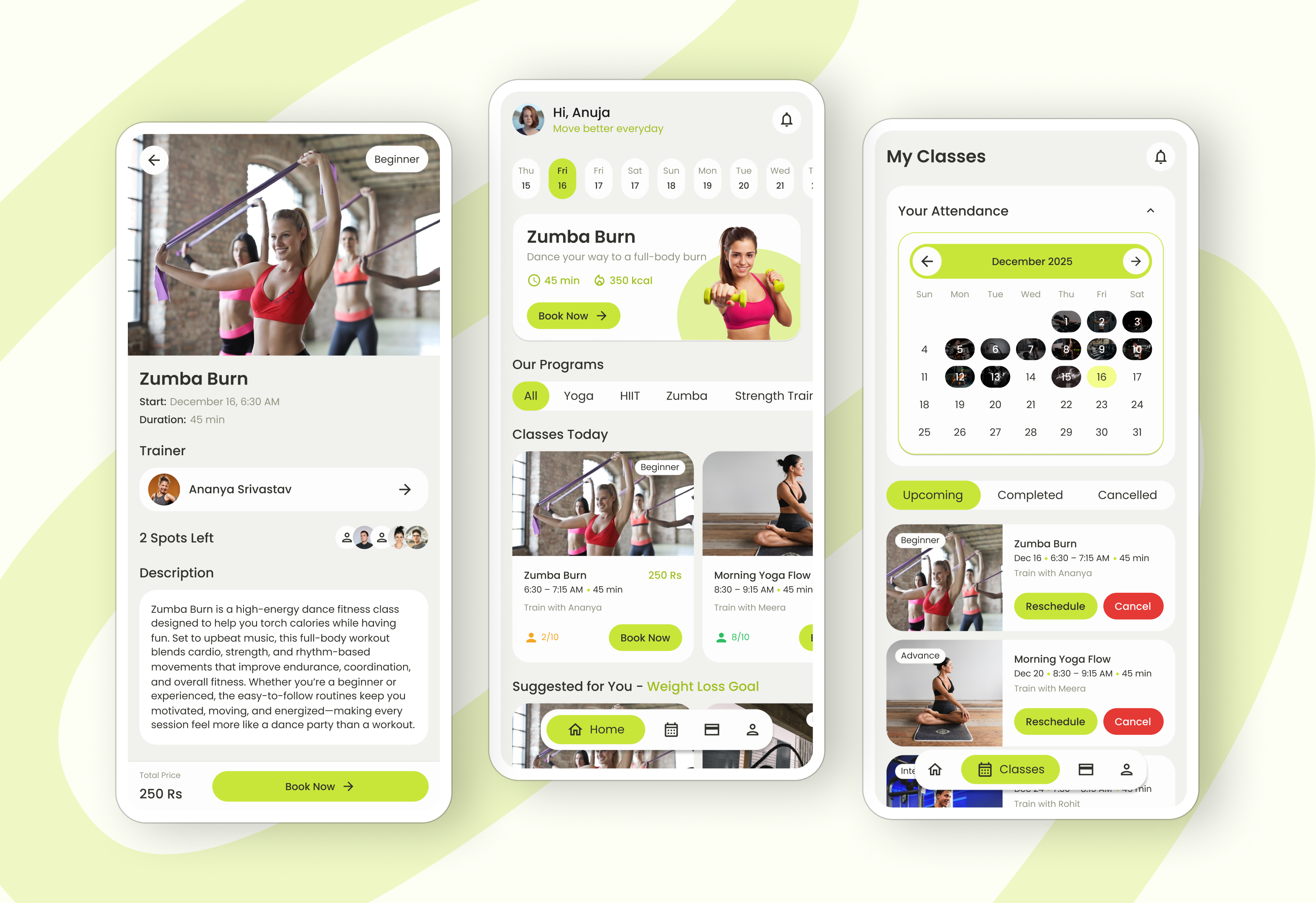 Fitness Class Booking App | Mobile UI Design animation fitness mobile app prototype ui