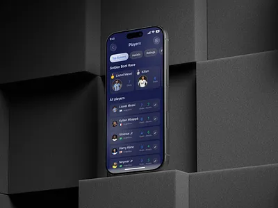 Football App – Players Stats & Golden Boot Race UI app design dark ui dribbble design figma design football football app football ui mobile app mobile ui player stats players ui product design sports analytics sports app sports ui stats ui ui design user experience user interface ux design